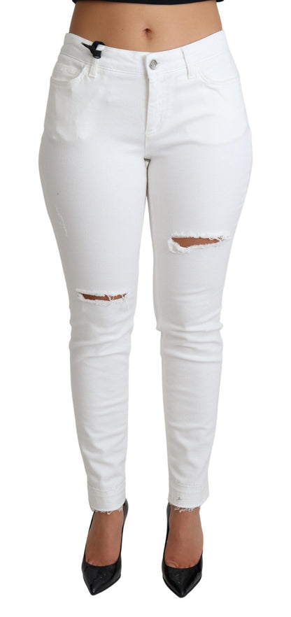 Dolce &amp; Gabbana – Weiße, zerfetzte Skinny-Jeans aus Baumwollstretch