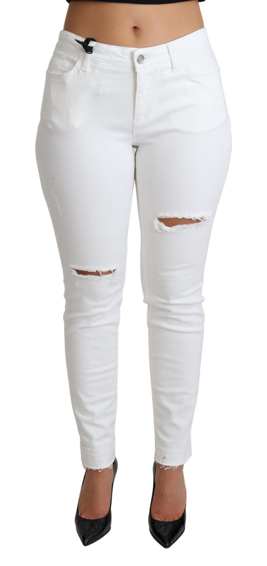Dolce &amp; Gabbana – Weiße, zerfetzte Skinny-Jeans aus Baumwollstretch
