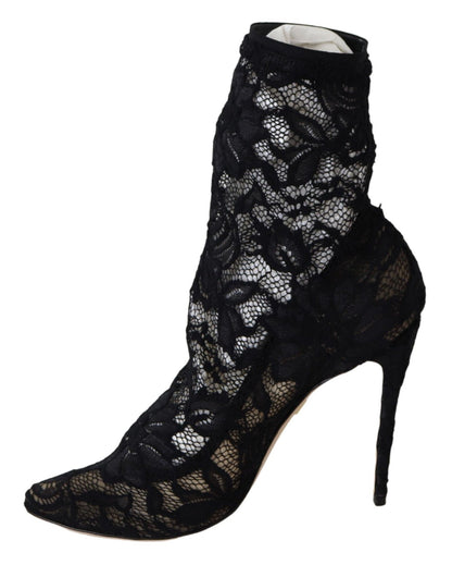 Dolce &amp; Gabbana – Taormina – Stiefel mit hohem Absatz und schwarzer Spitze