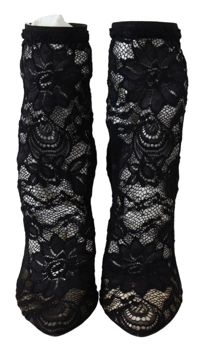 Dolce &amp; Gabbana – Taormina – Stiefel mit hohem Absatz und schwarzer Spitze