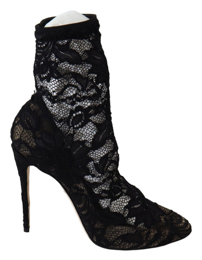 Dolce &amp; Gabbana – Taormina – Stiefel mit hohem Absatz und schwarzer Spitze