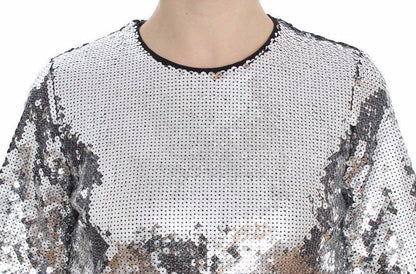 Dolce &amp; Gabbana – T-Shirt-Oberteil mit Rundhalsausschnitt und silbernen Pailletten