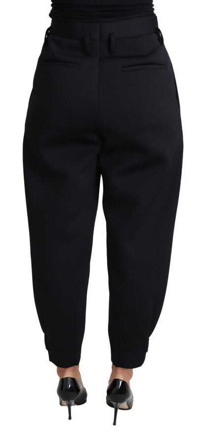 Dolce &amp; Gabbana Schwarzes kurzes Kleid mit hoher Taille aus Polyesterhose