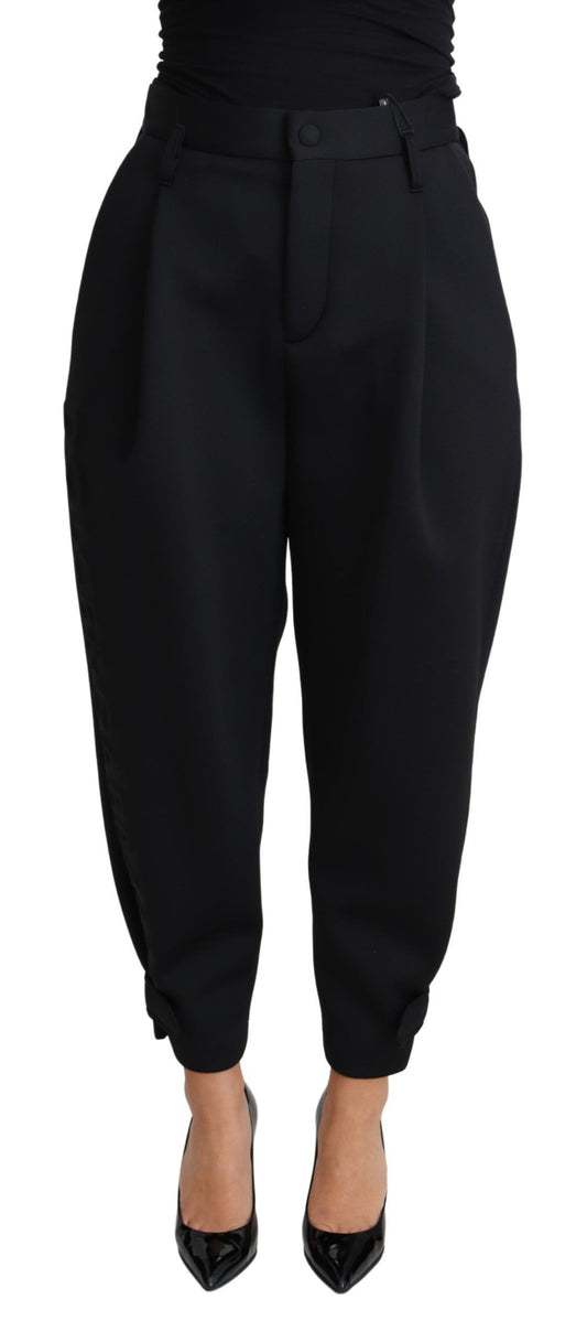 Dolce &amp; Gabbana Schwarzes kurzes Kleid mit hoher Taille aus Polyesterhose