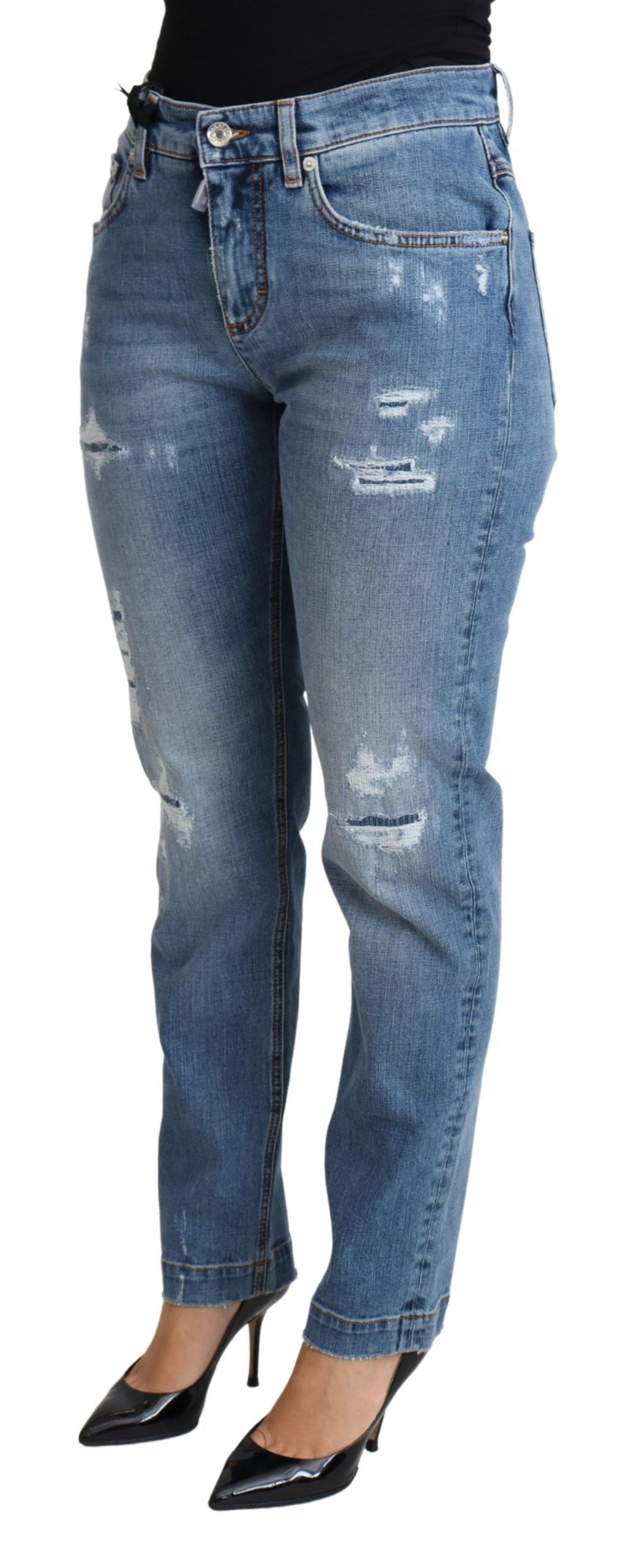 Dolce &amp; Gabbana – Blaue, zerfetzte Skinny-Jeans aus Baumwollmischung