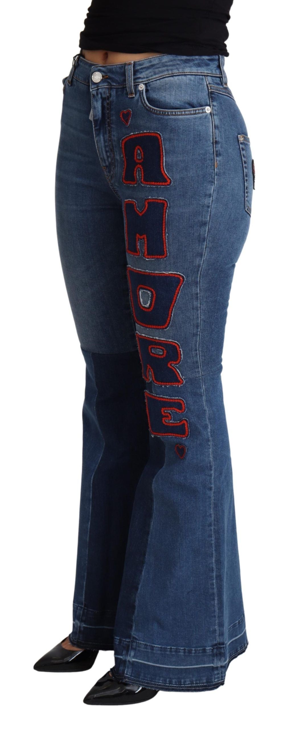 Dolce &amp; Gabbana – Bootcut-Hose aus Baumwollstretch mit Amore-Patch, Blau