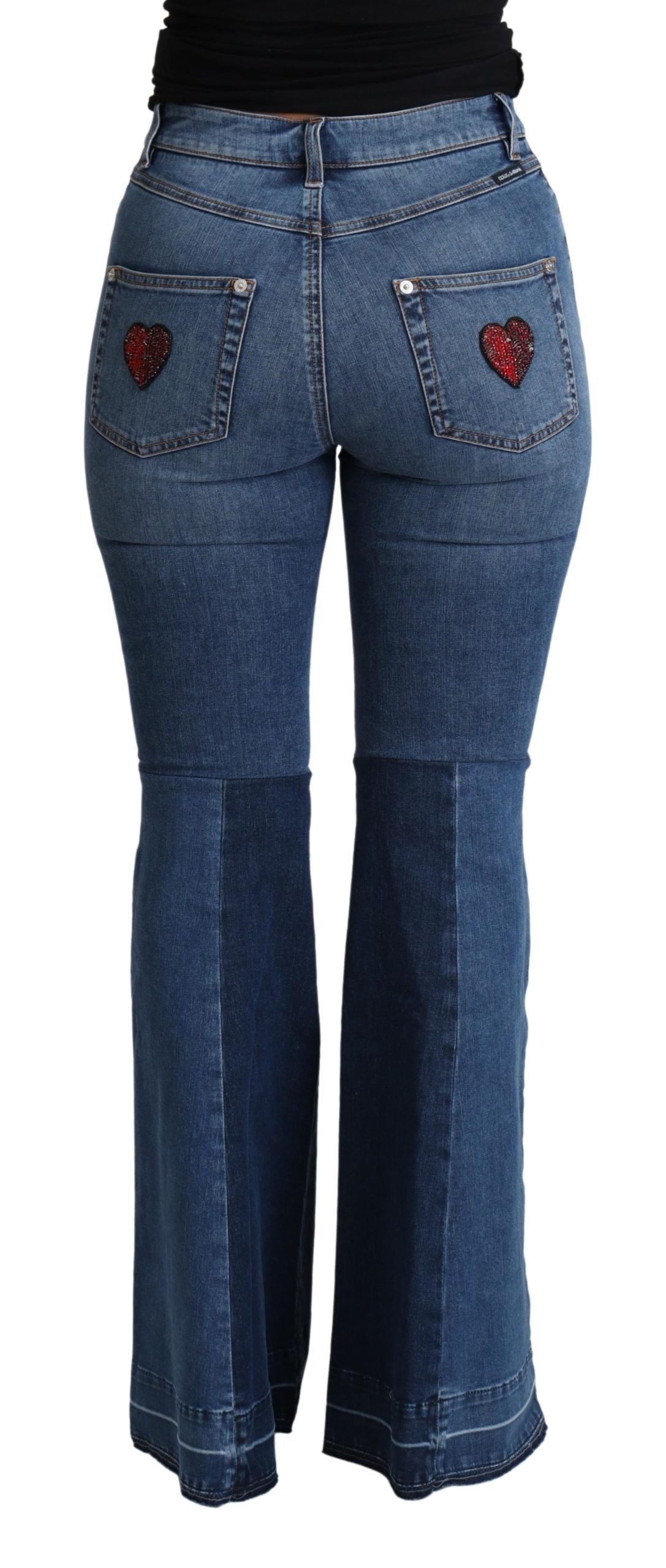 Dolce &amp; Gabbana – Bootcut-Hose aus Baumwollstretch mit Amore-Patch, Blau