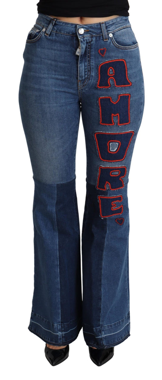 Dolce &amp; Gabbana – Bootcut-Hose aus Baumwollstretch mit Amore-Patch, Blau