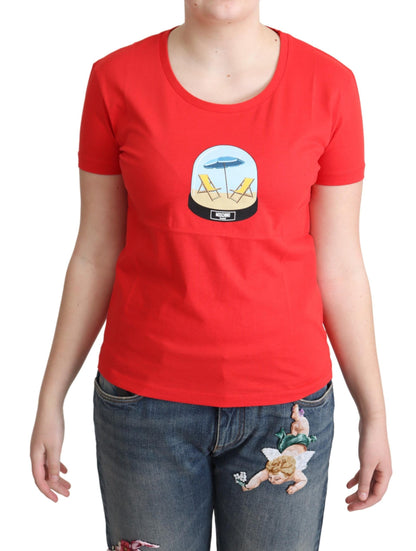 Moschino Rot bedruckte Kurzarm-Oberteile aus Baumwolle, Bluse, T-Shirt
