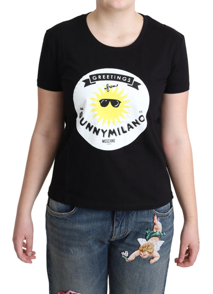 Moschino – Schwarzes Baumwoll-T-Shirt mit Sunny Milano-Print