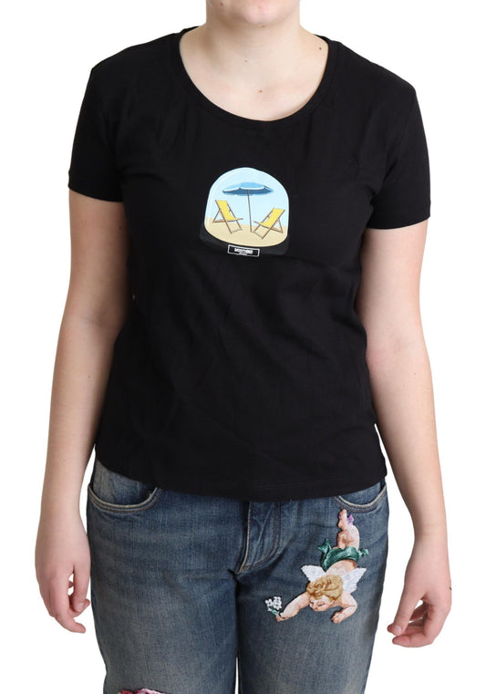 Moschino – Schwarzes, bedrucktes, kurzärmliges Baumwoll-T-Shirt