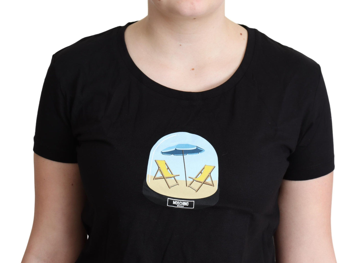 Moschino – Schwarzes, bedrucktes, kurzärmliges Baumwoll-T-Shirt