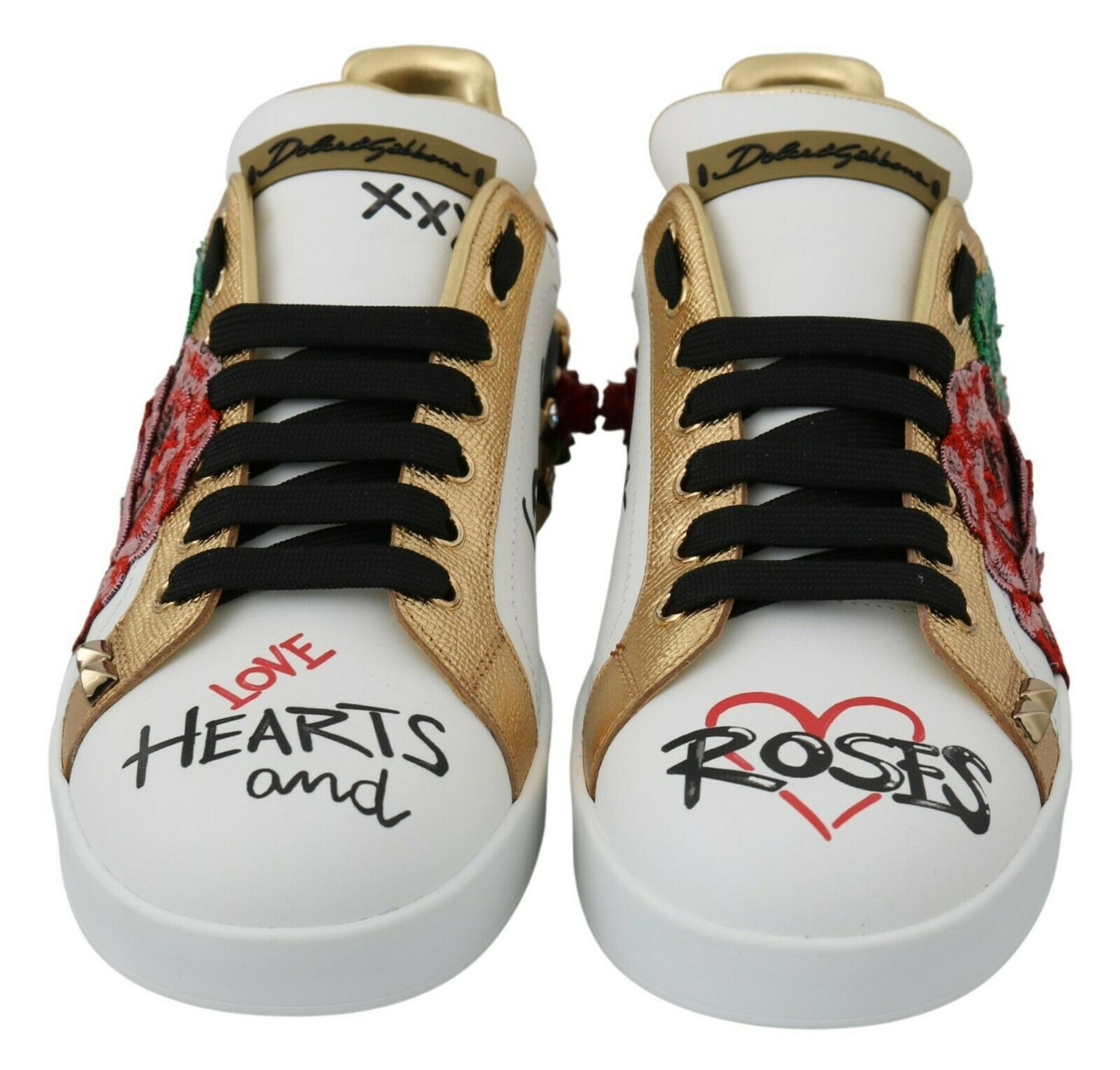 Dolce &amp; Gabbana Weiße Rosen Pailletten Kristall Damen Sneakers Schuhe
