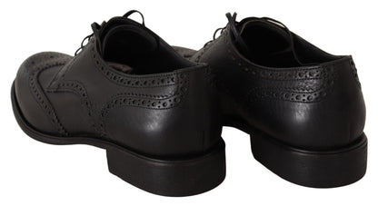 Dolce &amp; Gabbana – Oxford-Schuhe aus schwarzem Leder mit Flügelkappe