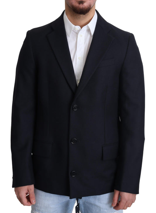 Dolce &amp; Gabbana Dunkelblaue einreihige Wollmanteljacke