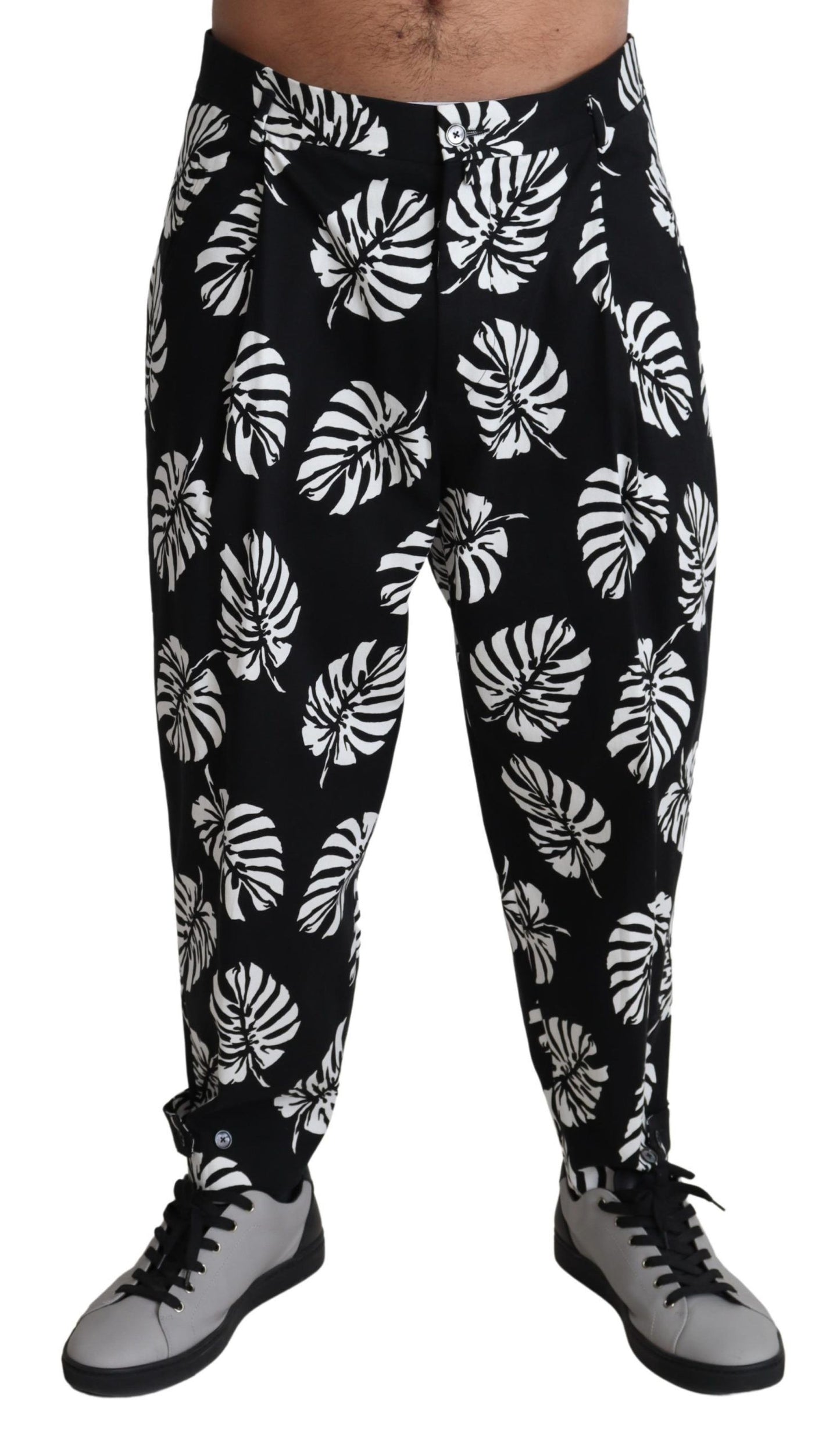 Dolce &amp; Gabbana Black Leaf Baumwoll-Stretchhose