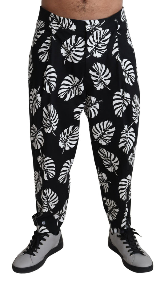 Dolce &amp; Gabbana Black Leaf Baumwoll-Stretchhose