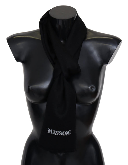 Missoni – Schwarzer Unisex-Halswickelschal aus 100 % Wolle mit Fransen und Logo