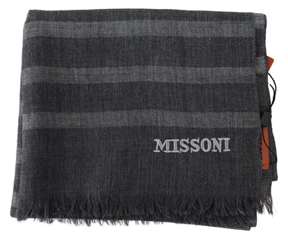 Missoni Grau gestreifter Unisex-Halswickelschal aus Wolle mit Fransen
