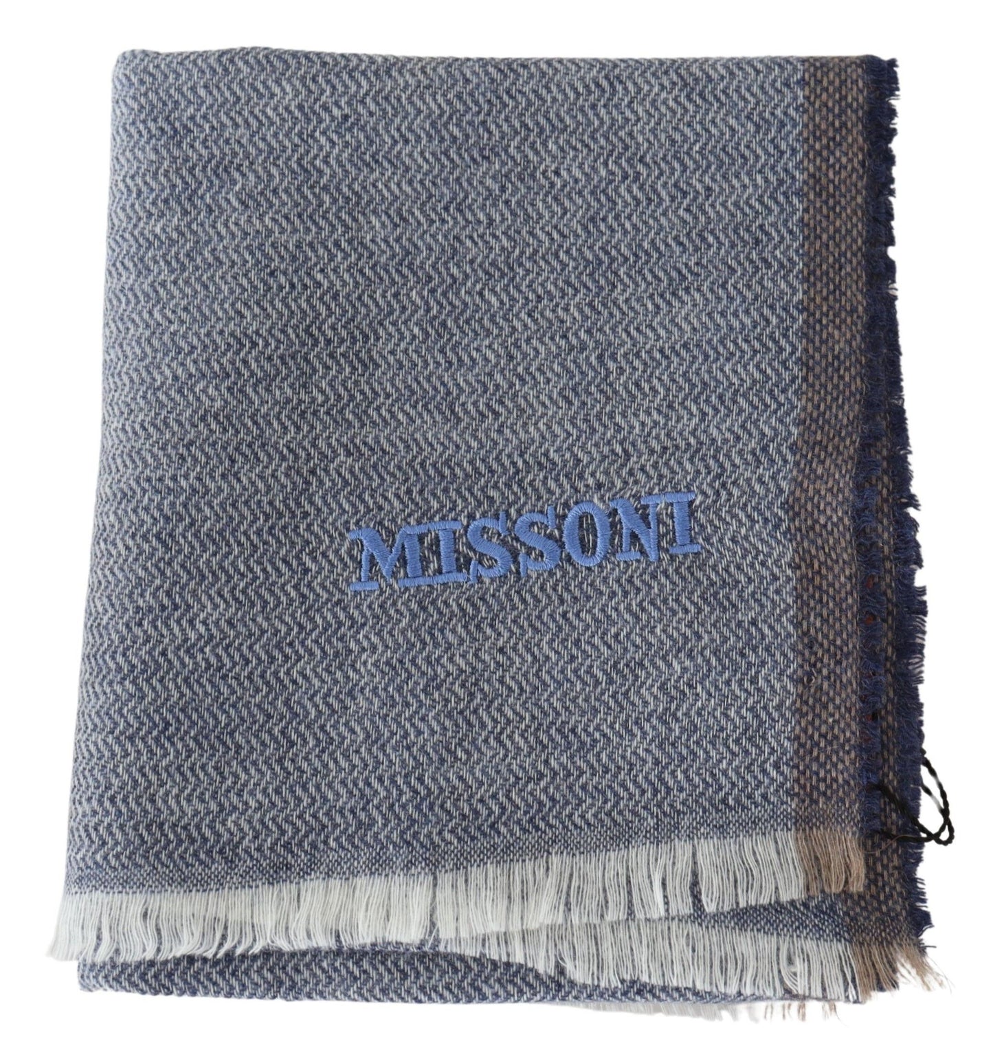 Missoni Grau gestreifter Unisex-Halswickelschal aus Wolle mit Fransen