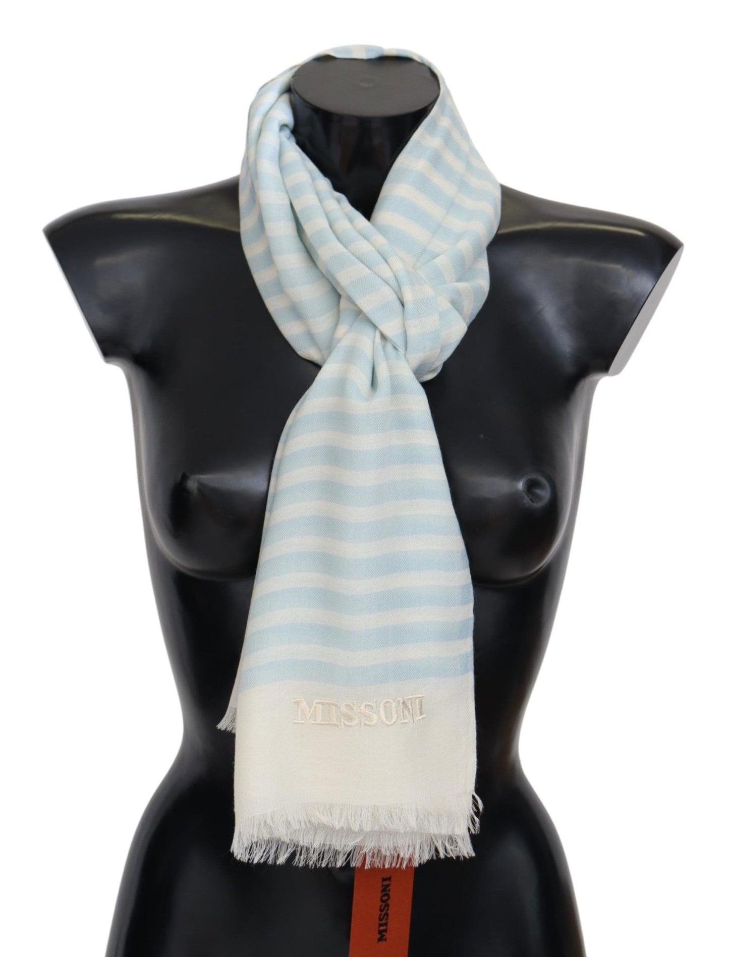 Missoni Blau-weiß gefütterter Unisex-Wickelschal aus Kaschmir