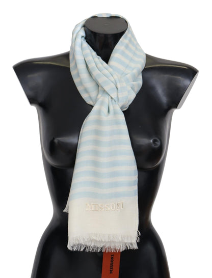Missoni Blau-weiß gefütterter Unisex-Wickelschal aus Kaschmir