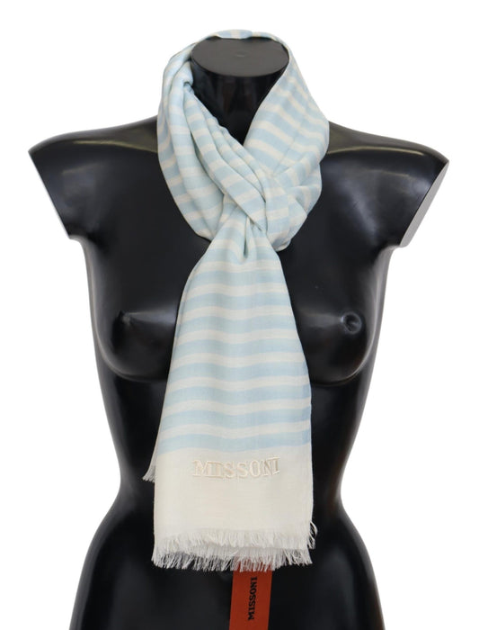 Missoni Blau-weiß gefütterter Unisex-Wickelschal aus Kaschmir