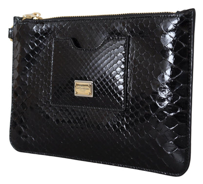Dolce &amp; Gabbana Schwarzes Leder-Geldbörse mit Armbandspiegel Agnese Wallet