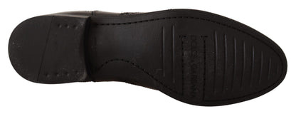 Dolce &amp; Gabbana Schwarze Leder Knöchelhohe Flache Stiefel Schuhe