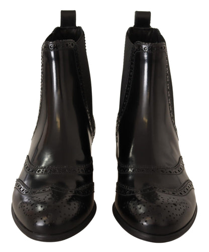 Dolce &amp; Gabbana Schwarze Leder Knöchelhohe Flache Stiefel Schuhe