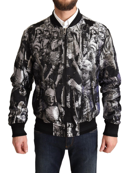 Dolce &amp; Gabbana – Bomberjacke mit Puppi-Motiv in Schwarz und Silber