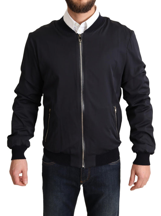 Dolce &amp; Gabbana Blauer Seidenmantel Kurze Bomberjacke für Herren