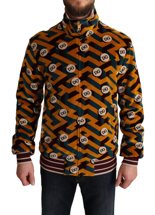 Dolce &amp; Gabbana Mehrfarbige Samt-Strickjacke mit DG-Logo für Herren