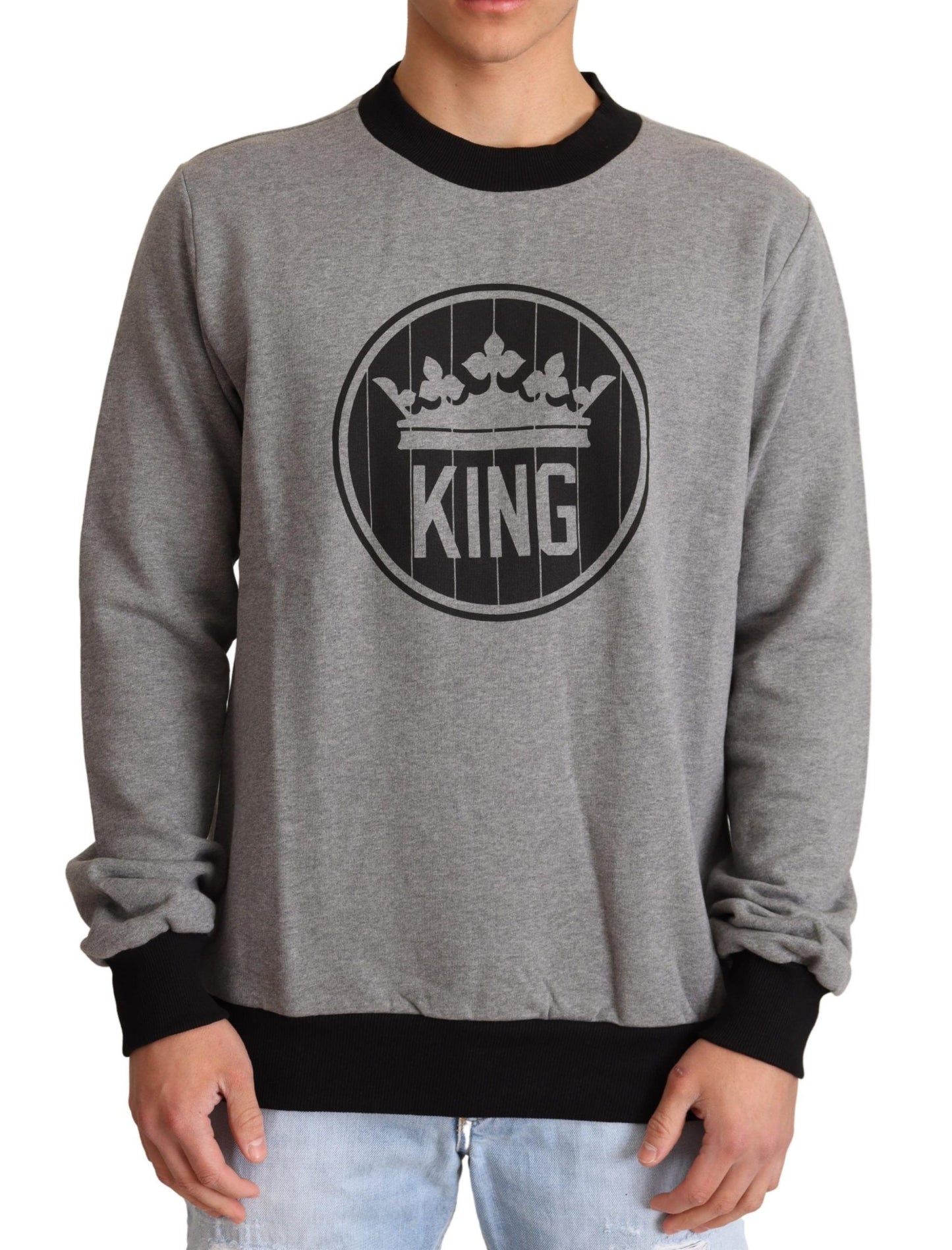 Dolce &amp; Gabbana Grauer Pullover aus Baumwolle mit Kronenkönig
