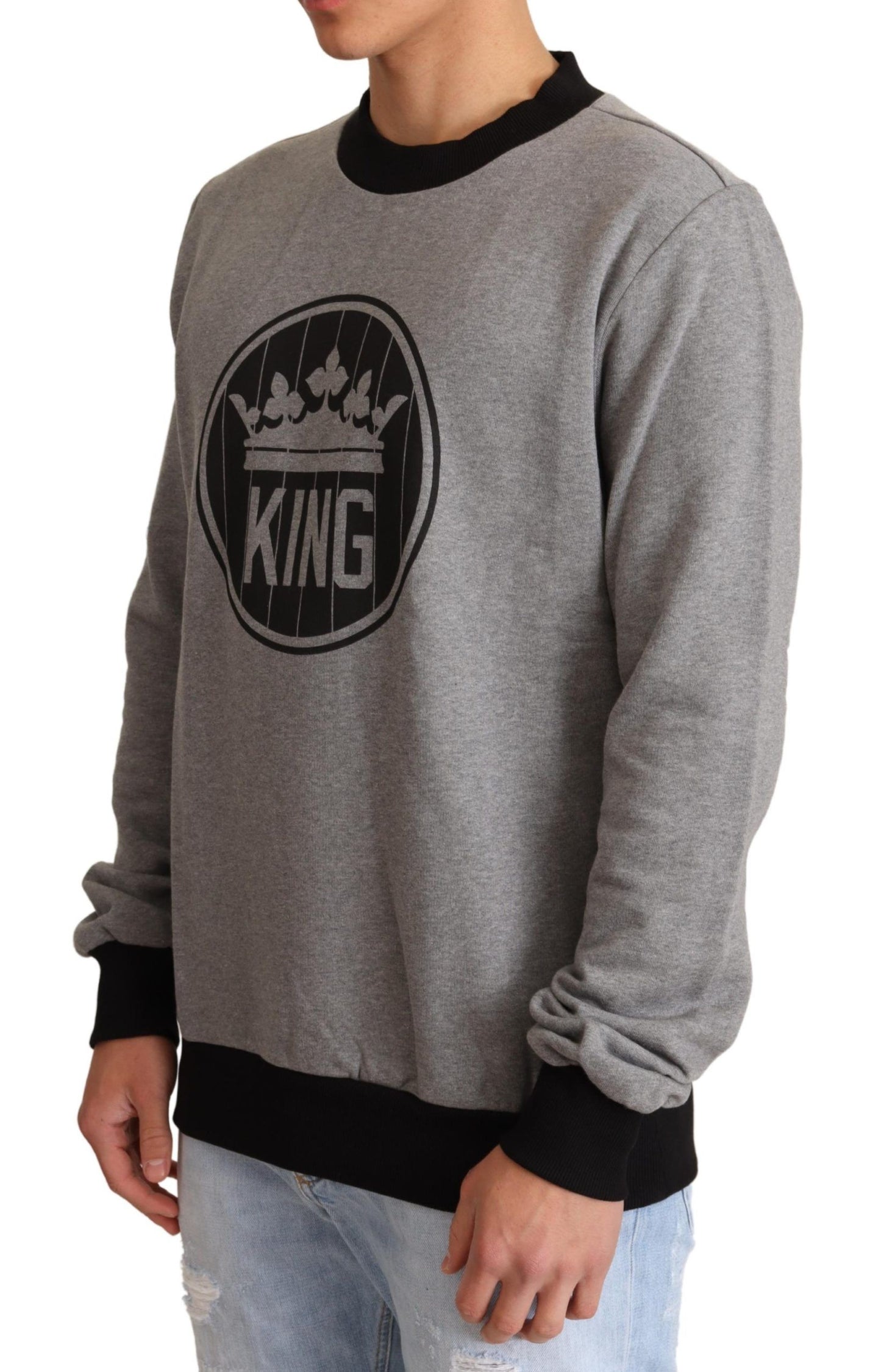 Dolce &amp; Gabbana Grauer Pullover aus Baumwolle mit Kronenkönig