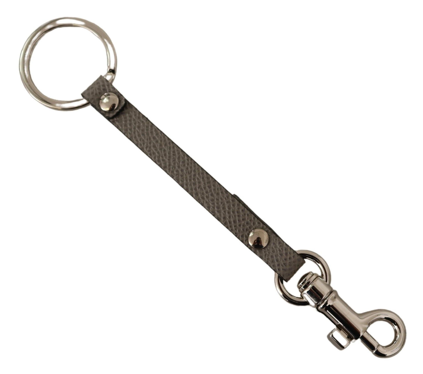 Dolce &amp; Gabbana Gray Textured Leather Silver Metal Hook Keychain