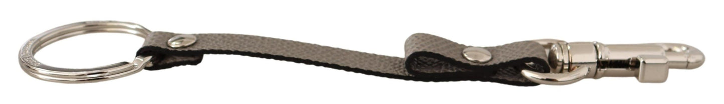 Dolce &amp; Gabbana Gray Textured Leather Silver Metal Hook Keychain