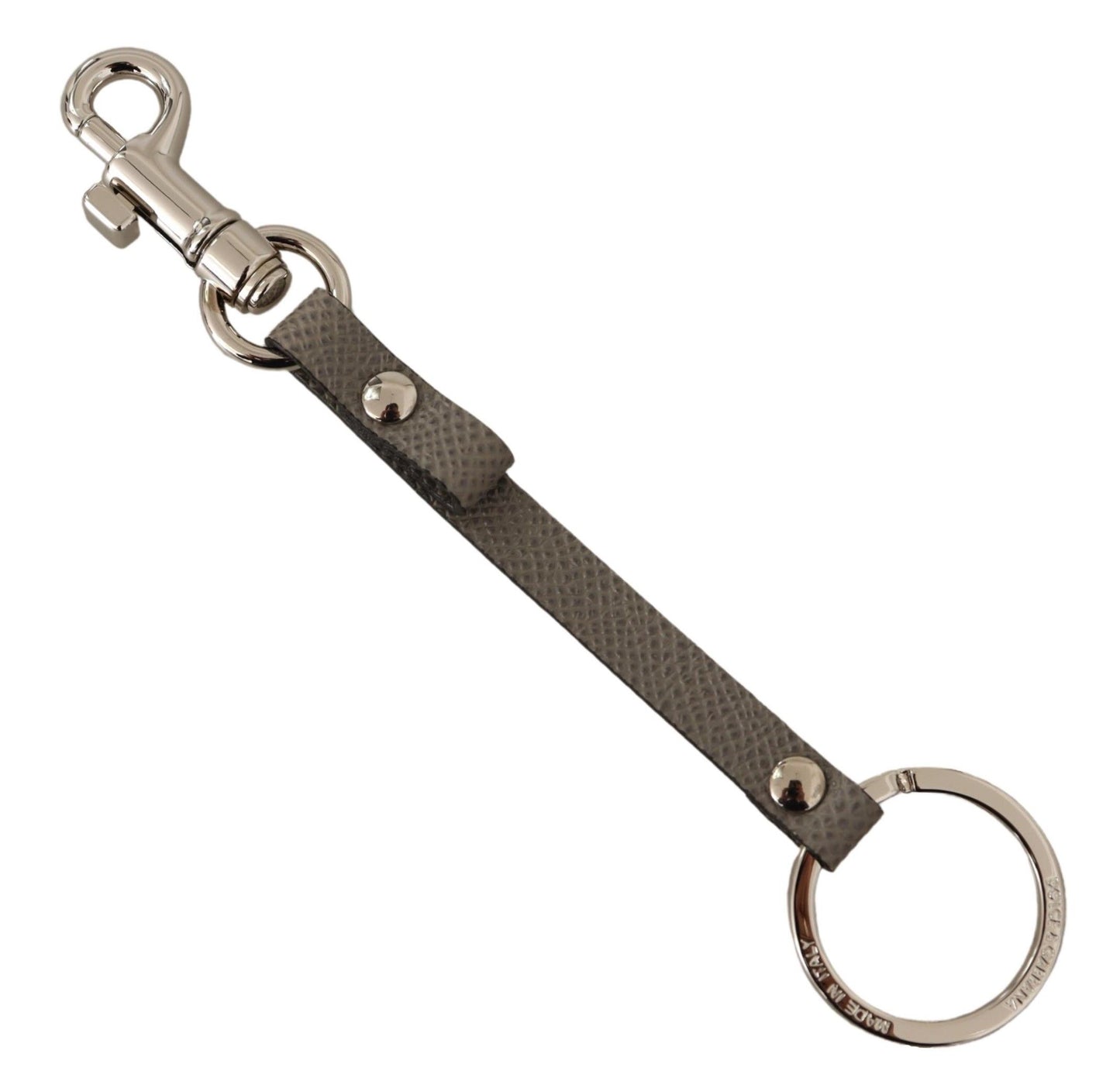 Dolce &amp; Gabbana Gray Textured Leather Silver Metal Hook Keychain