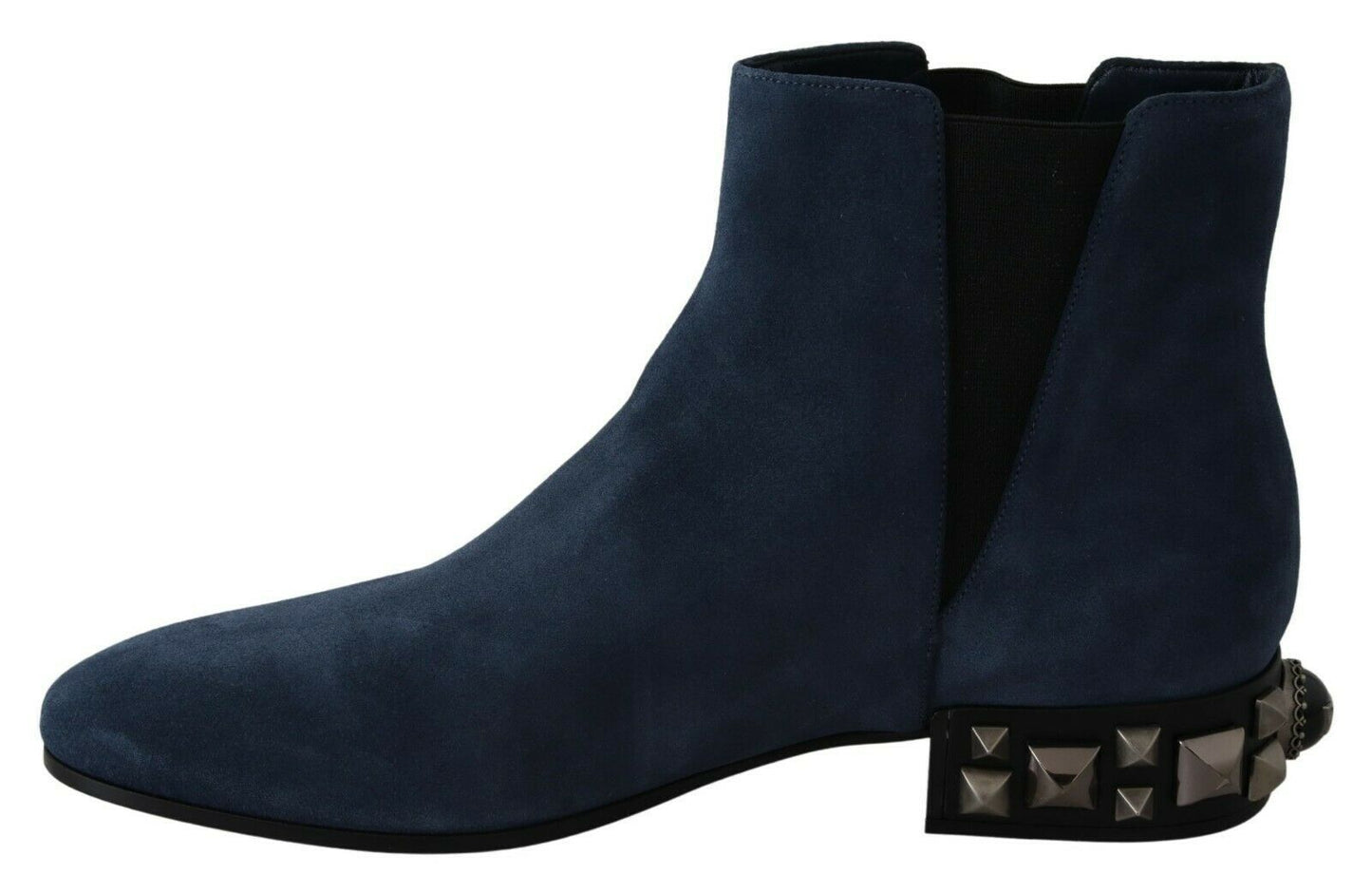 Dolce &amp; Gabbana Blue Suede Embellished Studded Boots Shoes