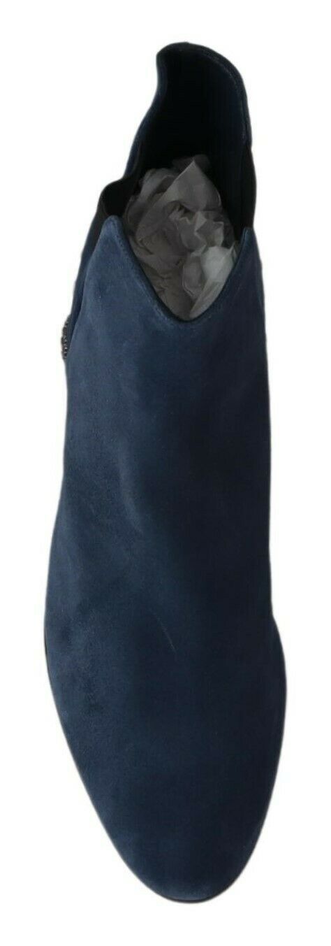 Dolce &amp; Gabbana Blue Suede Embellished Studded Boots Shoes