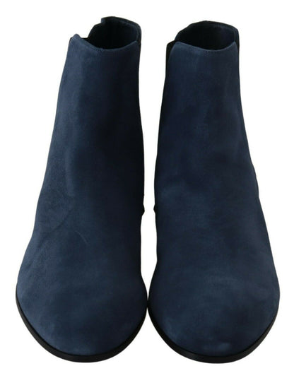 Dolce &amp; Gabbana Blue Suede Embellished Studded Boots Shoes