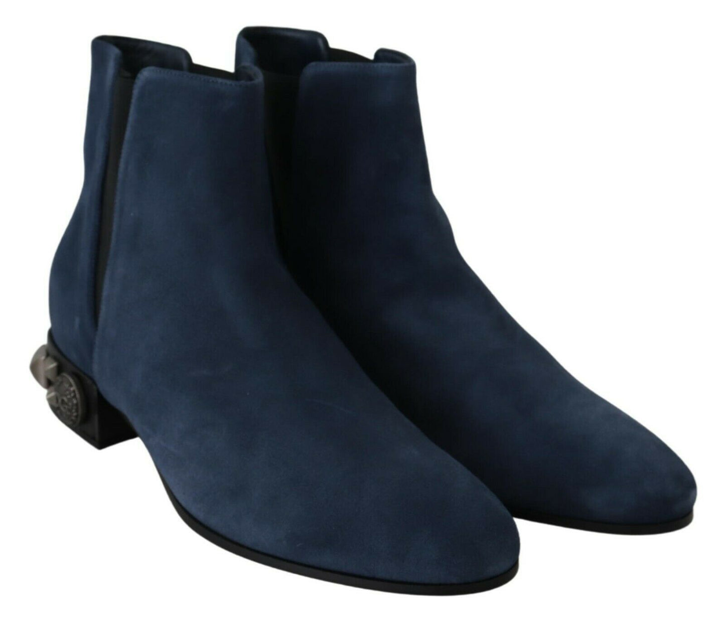 Dolce &amp; Gabbana Blue Suede Embellished Studded Boots Shoes