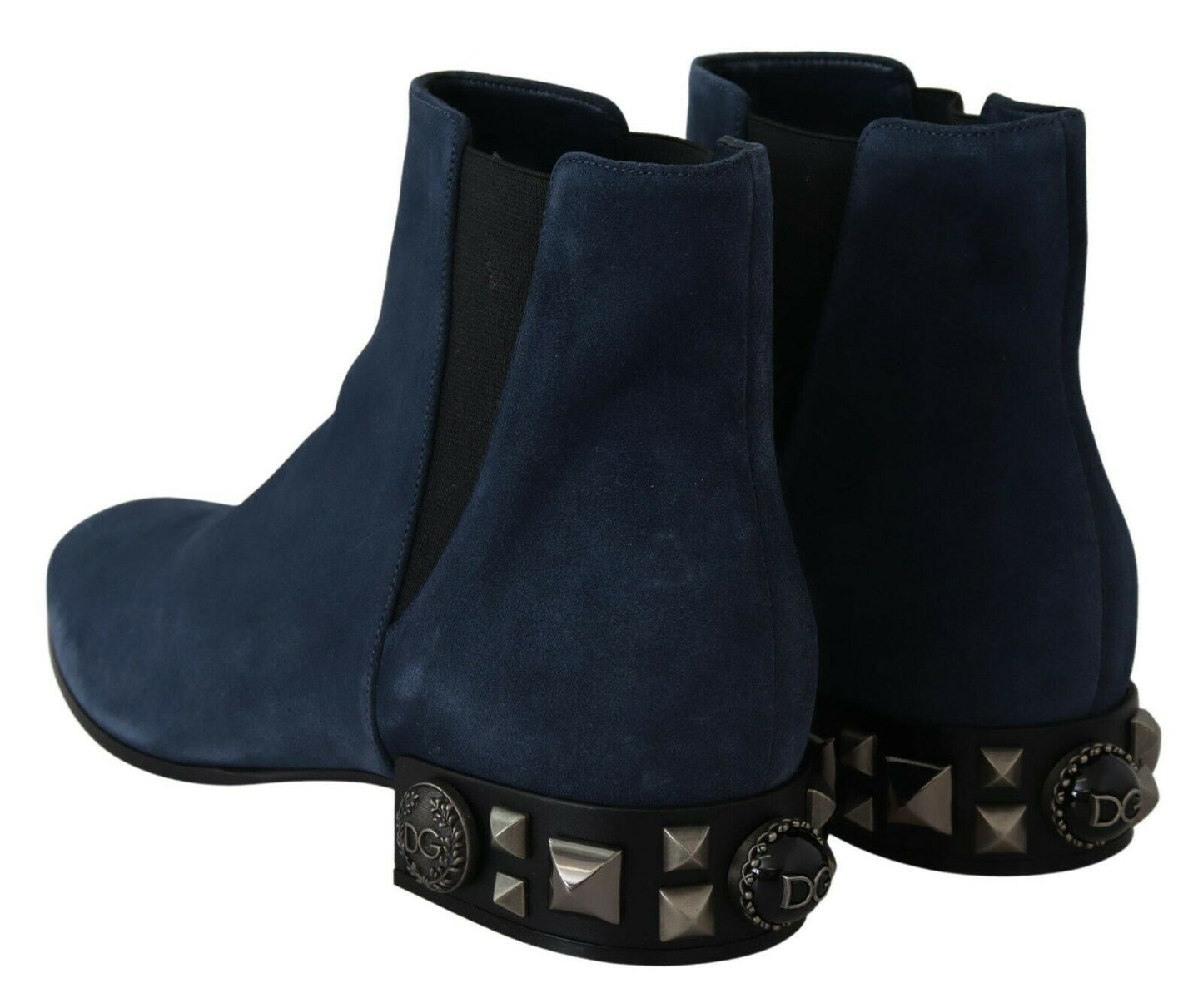 Dolce &amp; Gabbana Blue Suede Embellished Studded Boots Shoes