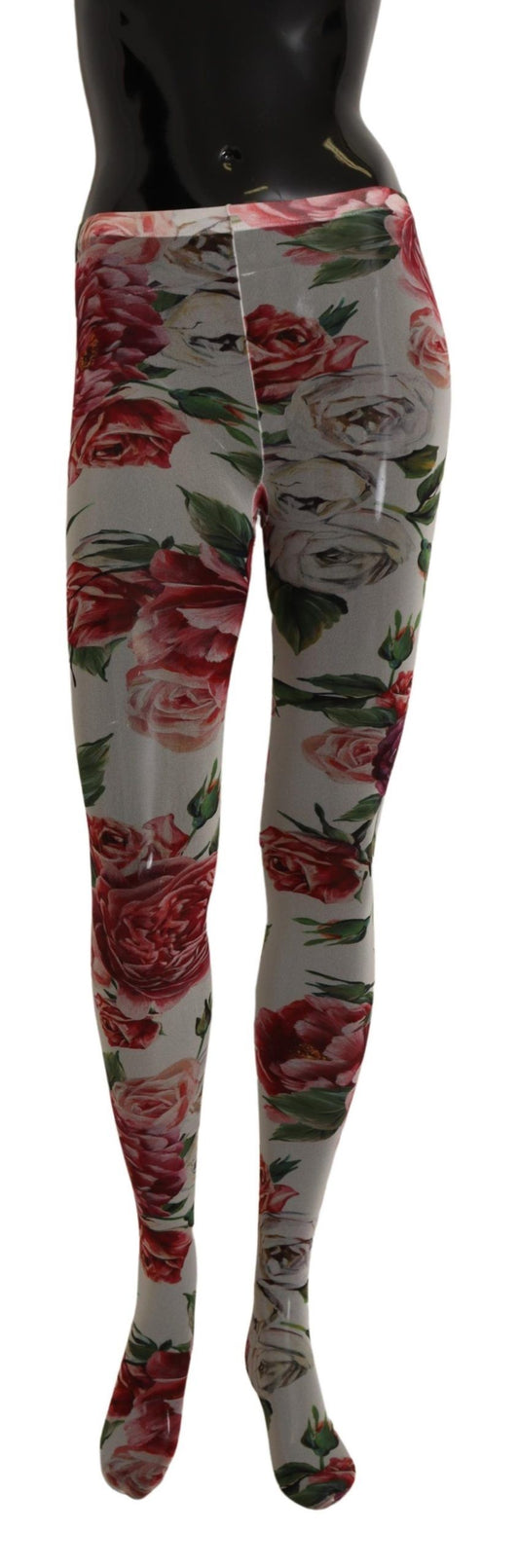 Dolce &amp; Gabbana – Weiße Nylonstrumpfhose mit Blumenmuster