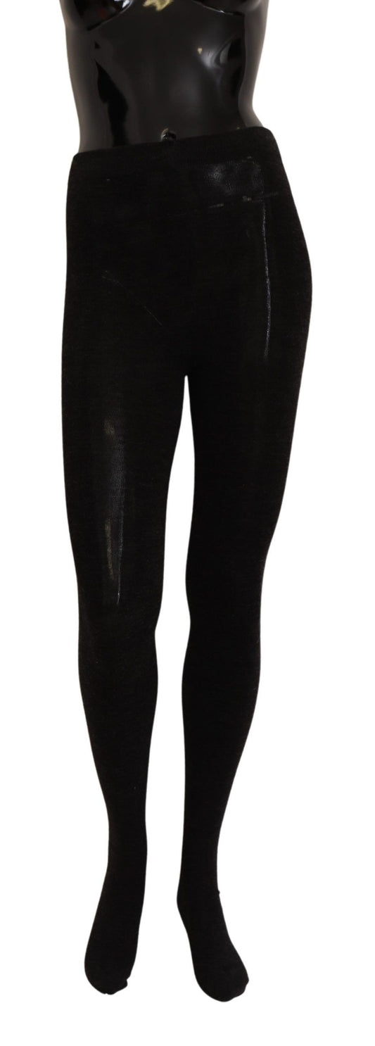 Dolce &amp; Gabbana – Schwarze Stretch-Strumpfhose aus Wolle