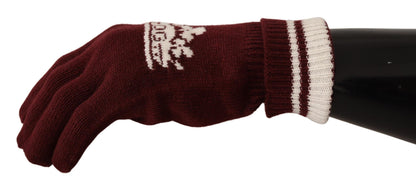 Dolce &amp; Gabbana – Rote und weiße Kaschmirhandschuhe mit D&amp;G-Logo und Krone