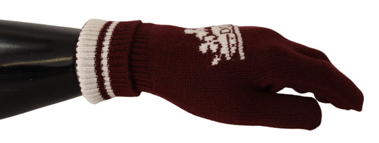Dolce &amp; Gabbana – Rote und weiße Kaschmirhandschuhe mit D&amp;G-Logo und Krone