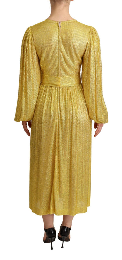 Dolce &amp; Gabbana – Gelbes, plissiertes Maxikleid aus Kristallnetz