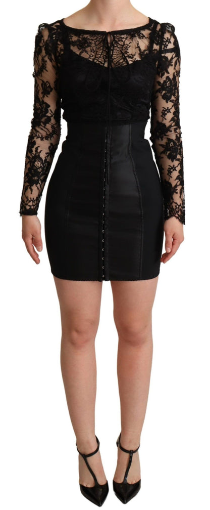 Dolce &amp; Gabbana – Schwarzes, figurbetontes Minikleid mit Spitzenoberteil