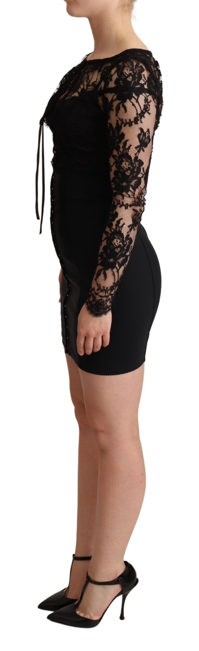 Dolce &amp; Gabbana – Schwarzes, figurbetontes Minikleid mit Spitzenoberteil